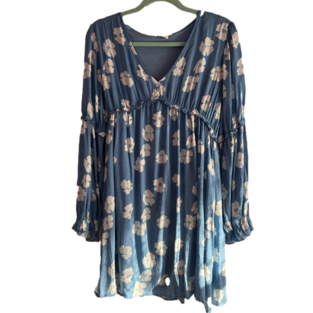 Peach Love California Blue Floral Long Sleeve Dress Size M Boutique